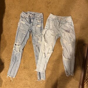 American Eagle Outfitters Ripped Blue and Light Blue Women's Jeans